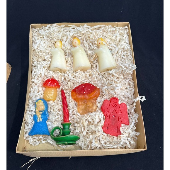 Vintage Christmas CANDLE LOT GURLEY TAVERN Mushroom FIGURE Cute! In Box 6C - Picture 11 of 12